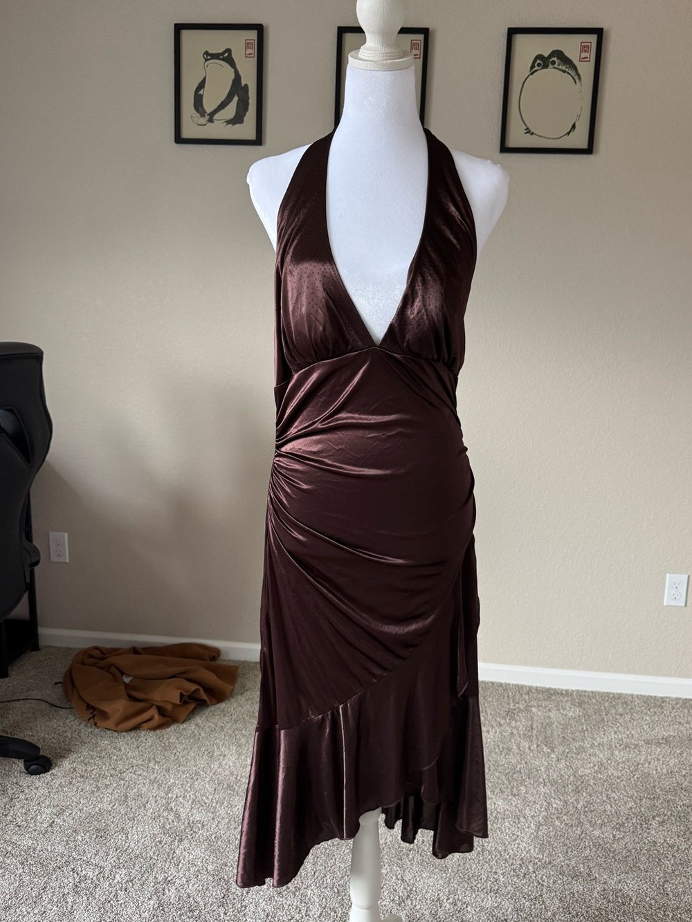 Vintage brown satin midi dress